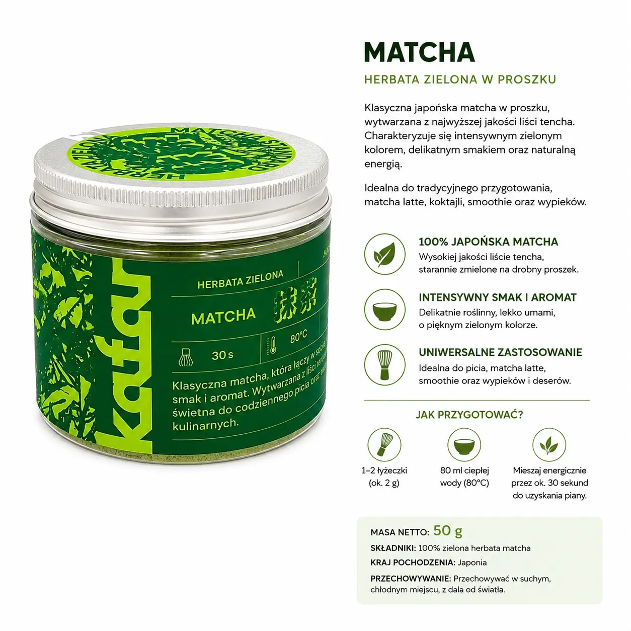 Matcha Kafar standard – zielona herbata w proszku